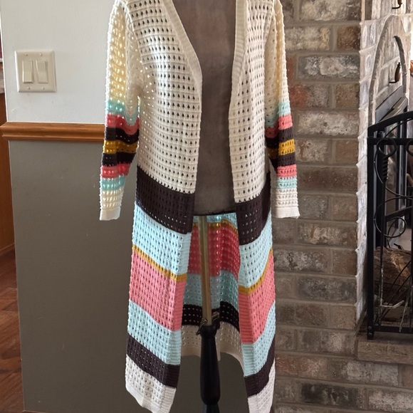 Flowers and Gray Sweaters - ELF Colorful Striped Women's Cardigan